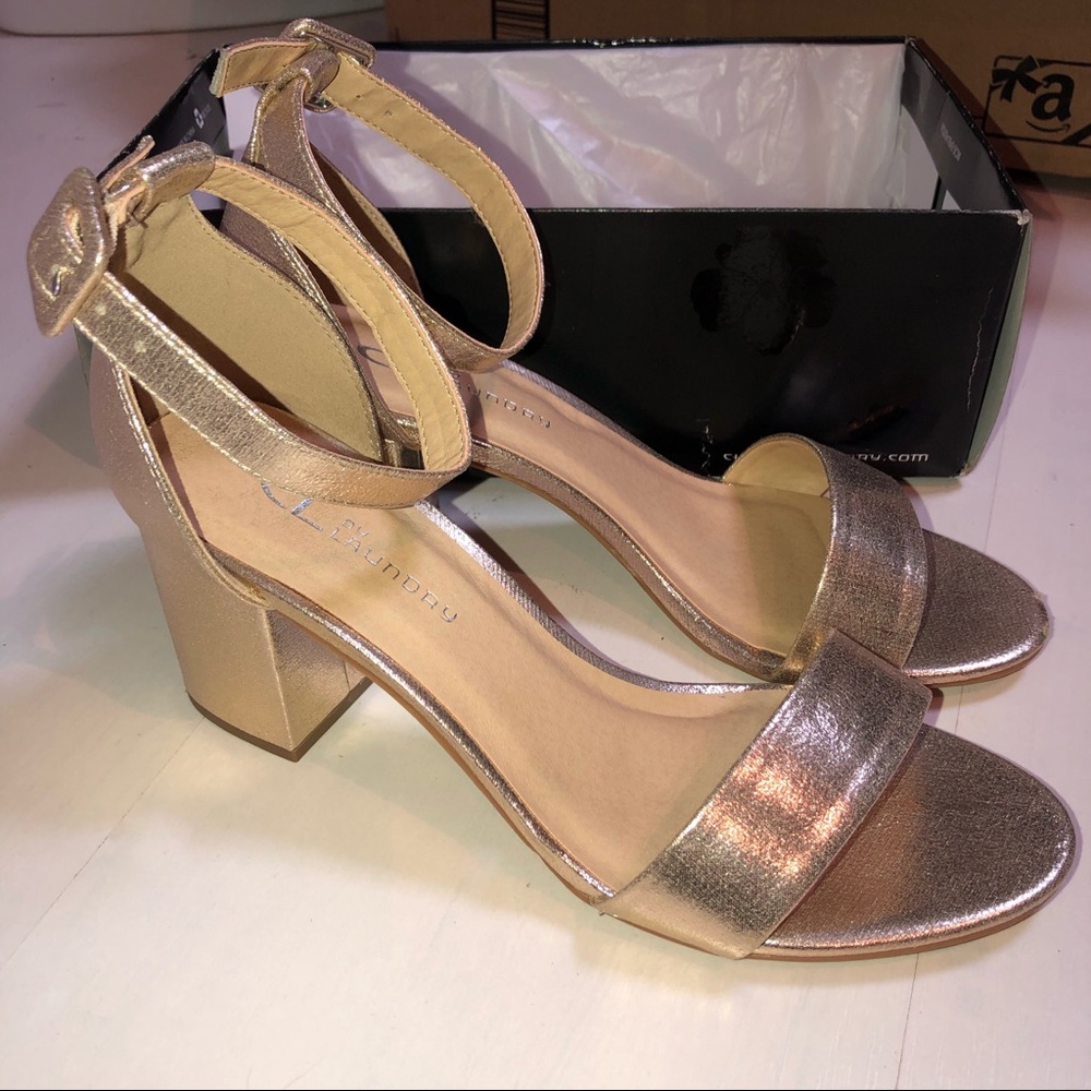 Gold Metallic Block Heels